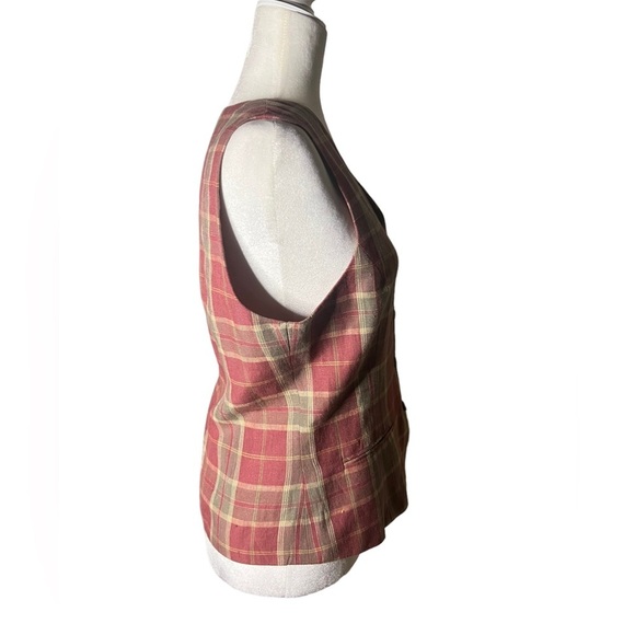 Vintage Linen-Blend Plaid Cottagecore Vest 6 - Picture 3 of 6